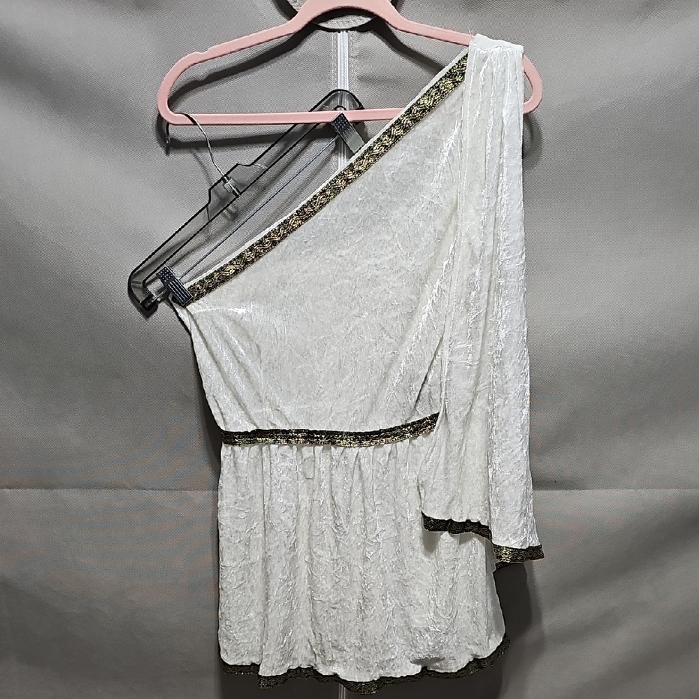 White Greek Goddess Halloween Costume with Gold Accents